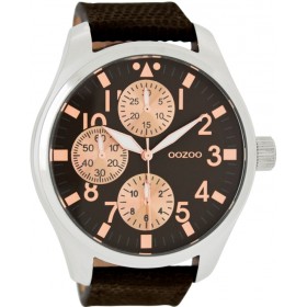 OOZOO Timepieces 50mm Dark Brown Leather Strap C7488